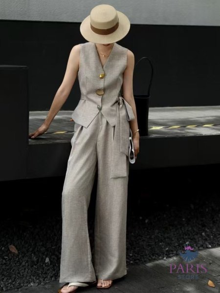 طقم “فيست + بنطلون واسع” (Vest & Wide-Leg Pants Set