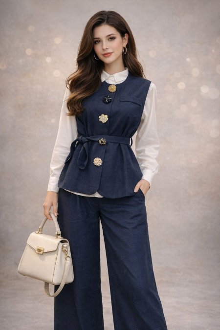 طقم “فيست + بنطلون واسع” (Vest & Wide-Leg Pants Set